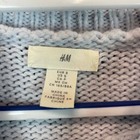 H&M Chunky Knit Sweater Women’s Size S Light Blue Long Sleeve Ribbed Pullover - Picture 3 of 9